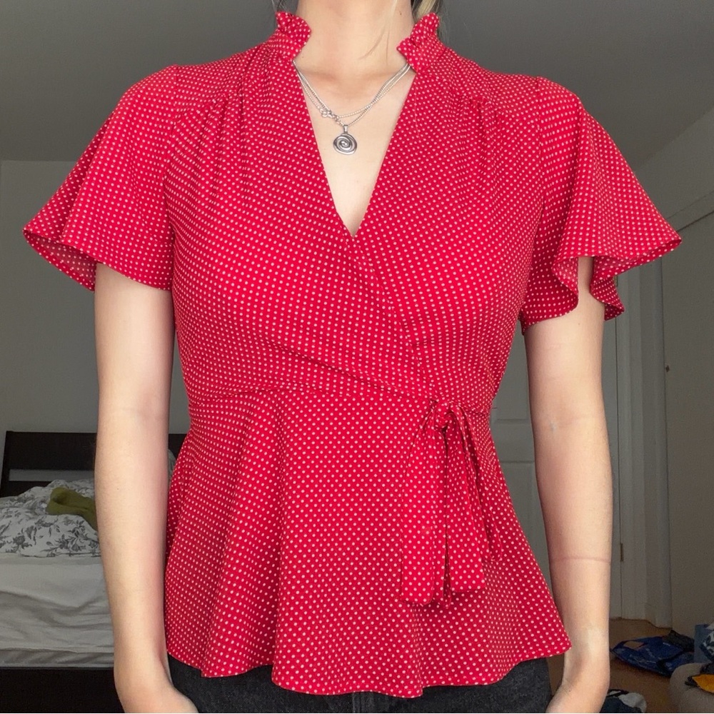 Red polka dot blouse